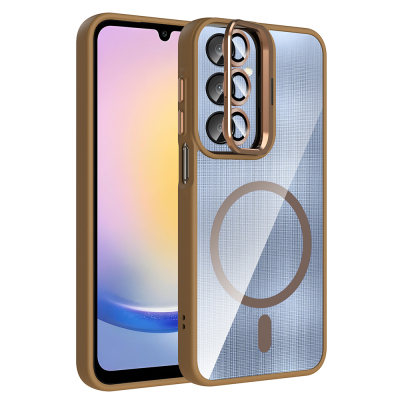 Galaxy A56 Kılıf Standlı ve Kamera Lens Hediyeli M-Safe Şarj Özellikli Zore Etro Kapak Desert Titanyum