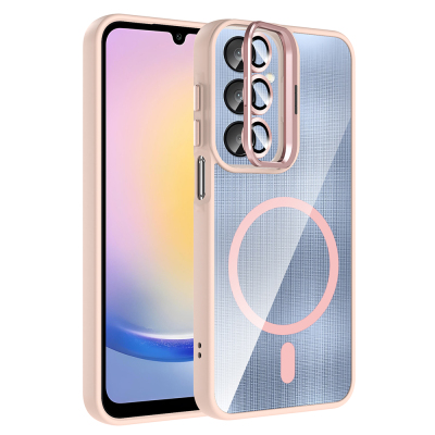 Galaxy A56 Kılıf Standlı ve Kamera Lens Hediyeli M-Safe Şarj Özellikli Zore Etro Kapak Pembe