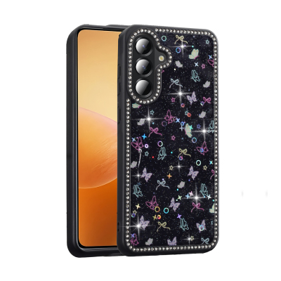 Galaxy A56 Kılıf Taşlı ve Simli Tasarım Zore Azra Kapak Siyah