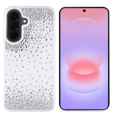 Galaxy A57 Case Airbag Design Drop Stone Embellished Transparent Zore Pera Silicone Cover Şeffaf