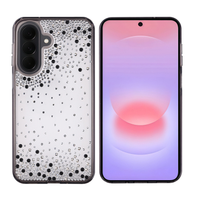 Galaxy A57 Case Airbag Design Drop Stone Embellished Transparent Zore Pera Silicone Cover Black