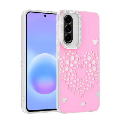 Galaxy A57 Case Rhinestones Zore Rivas Hard PC Cover Pink