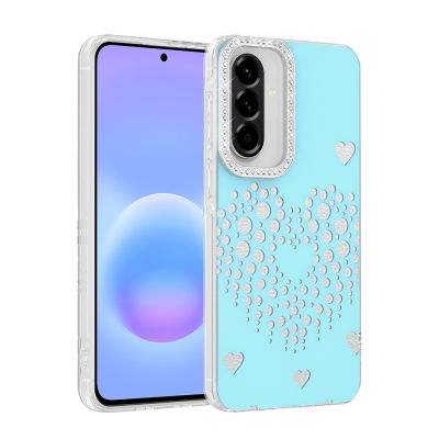 Galaxy A57 Case Rhinestones Zore Rivas Hard PC Cover Blue