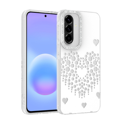 Galaxy A57 Case Rhinestones Zore Rivas Hard PC Cover White