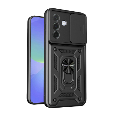 Galaxy A57 Case with Magnetic Stand and Camera Protection - Zore Sliding Vega Cover Black
