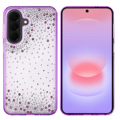 Galaxy A57 Kılıf Airbag Tasarımlı Damla Taşlı Şeffaf Zore Pera Silikon Kapak Mor