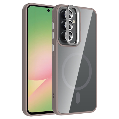 Galaxy A57 Kılıf Standlı ve Kamera Lens Hediyeli Zore Etro Kapak Gri
