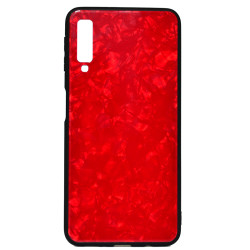 Galaxy A7 2018 Kılıf Zore Marbel Cam Silikon Kırmızı