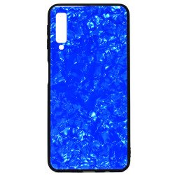 Galaxy A7 2018 Kılıf Zore Marbel Cam Silikon Mavi