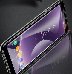 Galaxy A8 2018 Zore Kenarları Kırılmaya Dayanıklı Cam Ekran Koruyucu Siyah