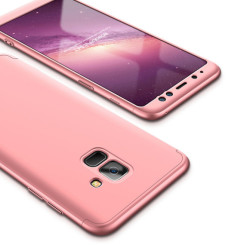 Galaxy A8 2018 Kılıf Zore 360 3 Parçalı Rubber Kapak Rose Gold