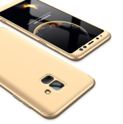 Galaxy A8 Plus 2018 Kılıf Zore 360 3 Parçalı Rubber Kapak Gold