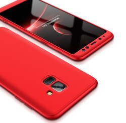 Galaxy A8 Plus 2018 Kılıf Zore 360 3 Parçalı Rubber Kapak Kırmızı