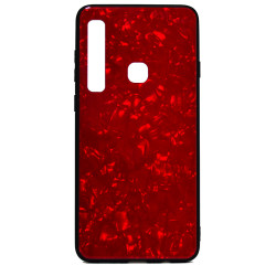 Galaxy A9 2018 Kılıf Zore Marbel Cam Silikon Kırmızı