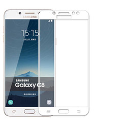 Galaxy C8 Zore Ekranı Tam Kaplayan Düz Cam Koruyucu Beyaz