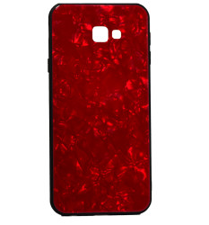Galaxy J4 Plus Kılıf Zore Marbel Cam Silikon Kırmızı