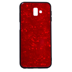 Galaxy J6 Plus Kılıf Zore Marbel Cam Silikon Kırmızı