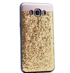 Galaxy J7 2016 Kılıf Zore Metal Simli Kapak Gold
