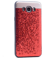 Galaxy J7 2016 Kılıf Zore Metal Simli Kapak Kırmızı