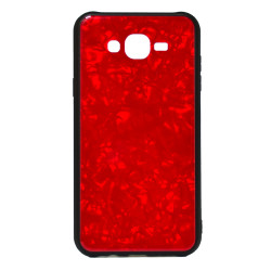 Galaxy J7 Kılıf Zore Marbel Cam Silikon Kırmızı