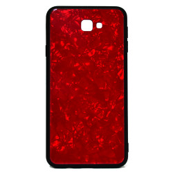 Galaxy J7 Prime Kılıf Zore Marbel Cam Silikon Kırmızı