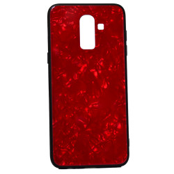 Galaxy J8 Kılıf Zore Marbel Cam Silikon Kırmızı