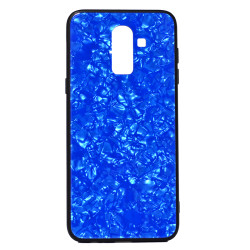 Galaxy J8 Kılıf Zore Marbel Cam Silikon Mavi