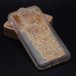 Galaxy J8 Kılıf Zore Sıralı Taşlı Sıvılı Silikon Gold