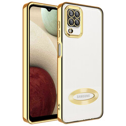 Galaxy M12 Case Camera Protected Zore Omega Cover With Logo Gold