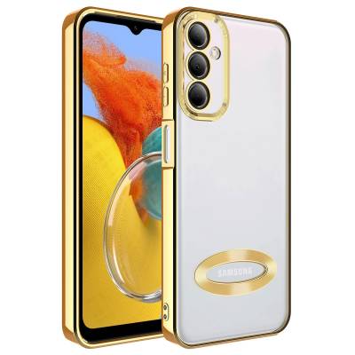 Galaxy M14 Case Camera Protected Zore Omega Cover Showing Logo Gold