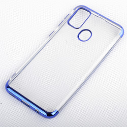 Galaxy M21 Case Zore Dört Köşeli Lazer Silicon Cover Blue