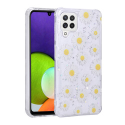 Galaxy M22 Case Glittery Patterned Camera Protected Shiny Zore Popy Cover Papatya
