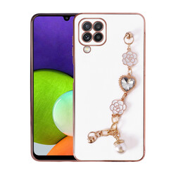 Galaxy M22 Case With Hand Strap Camera Protection Zore Taka Silicone Cover White