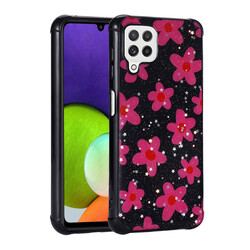 Galaxy M32 Case Glittery Patterned Camera Protected Shiny Zore Popy Cover Çiçek