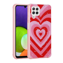 Galaxy M32 Case Glittery Patterned Camera Protected Shiny Zore Popy Cover Kalp