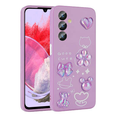 Galaxy M34 5G Case Relief Figured Shiny Zore Toys Silicone Cover Purple