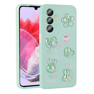 Galaxy M34 5G Case Relief Figured Shiny Zore Toys Silicone Cover Açık Yeşil