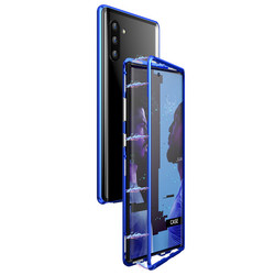 Galaxy Note 10 Plus Case Zore Devrim Magnetic Glass Cover Blue