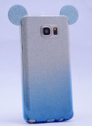 Galaxy Note 5 Kılıf Zore Micky Kulaklı Simli Silikon Mavi