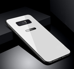 Galaxy Note 8 Kılıf Zore Düz Renkli Ebruli Cam Kapak Beyaz