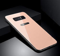 Galaxy Note 8 Kılıf Zore Düz Renkli Ebruli Cam Kapak Gold