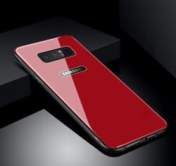 Galaxy Note 8 Kılıf Zore Düz Renkli Ebruli Cam Kapak Kırmızı