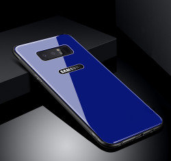 Galaxy Note 8 Kılıf Zore Düz Renkli Ebruli Cam Kapak Mavi