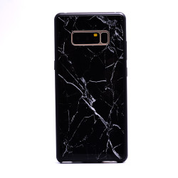 Galaxy Note 8 Kılıf Zore Mermerli Devrim Cam Kapak Siyah