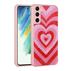 Galaxy S21 FE Case Camera Protected Patterned Hard Silicone Zore Epoksi Cover Kalp