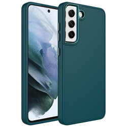 Galaxy S21 FE Case Metal Frame and Button Design Silicone Zore Luna Cover Dark Green