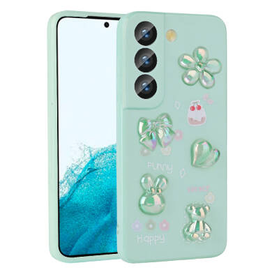 Galaxy S21 FE Case Relief Figured Shiny Zore Toys Silicone Cover Açık Yeşil