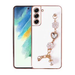 Galaxy S21 FE Case With Hand Strap Camera Protection Zore Taka Silicone Cover White
