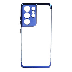 Galaxy S21 Ultra Case Zore Dört Köşeli Lazer Silicon Cover Blue