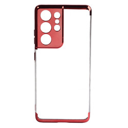 Galaxy S21 Ultra Case Zore Dört Köşeli Lazer Silicon Cover Red